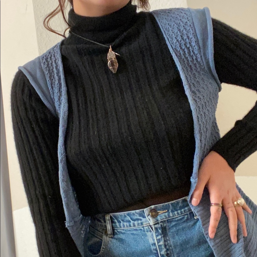 boho blue knit vest